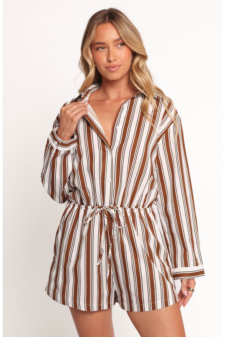 Beau Stripe Long Sleeve Cotton & Linen Romper, Alternate, color, CHOCOLATE STRIPE