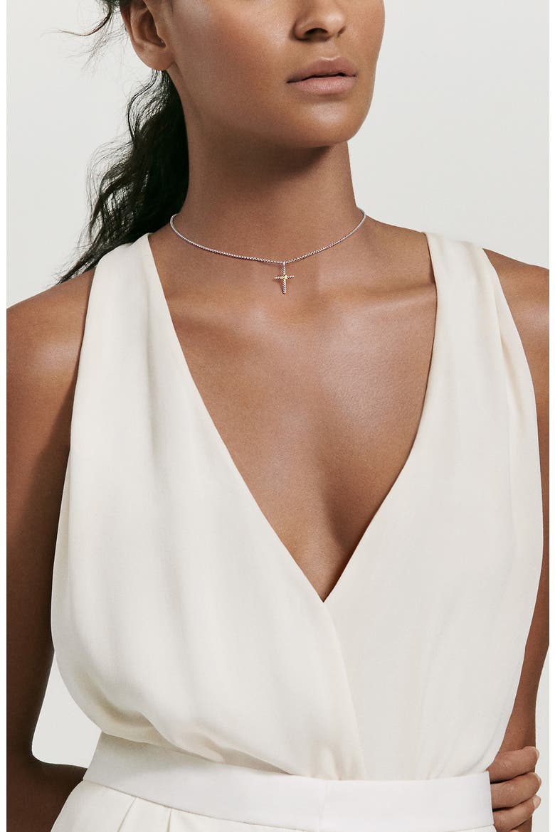 X-Cross Pendant Necklace in Sterling Silver with 14K Yellow Gold, Alternate, color, SILVER/GOLD