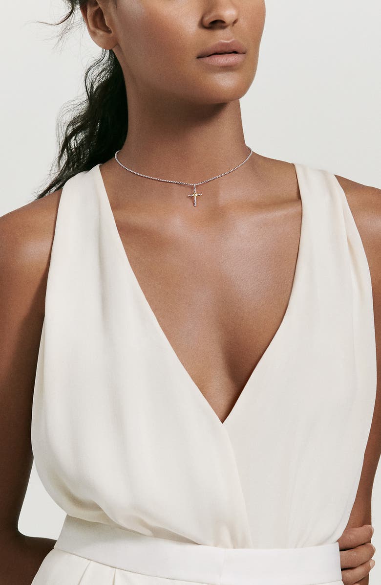 David Yurman X-Cross Pendant Necklace in Sterling Silver with 14K Yellow Gold, Alternate, color, Silver/Gold