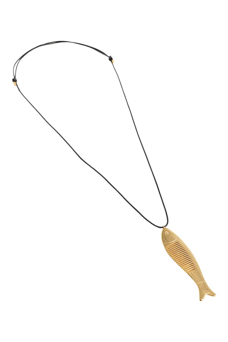 Fish Comb Charm Necklace, Main, color, ANTIQUE GOLD