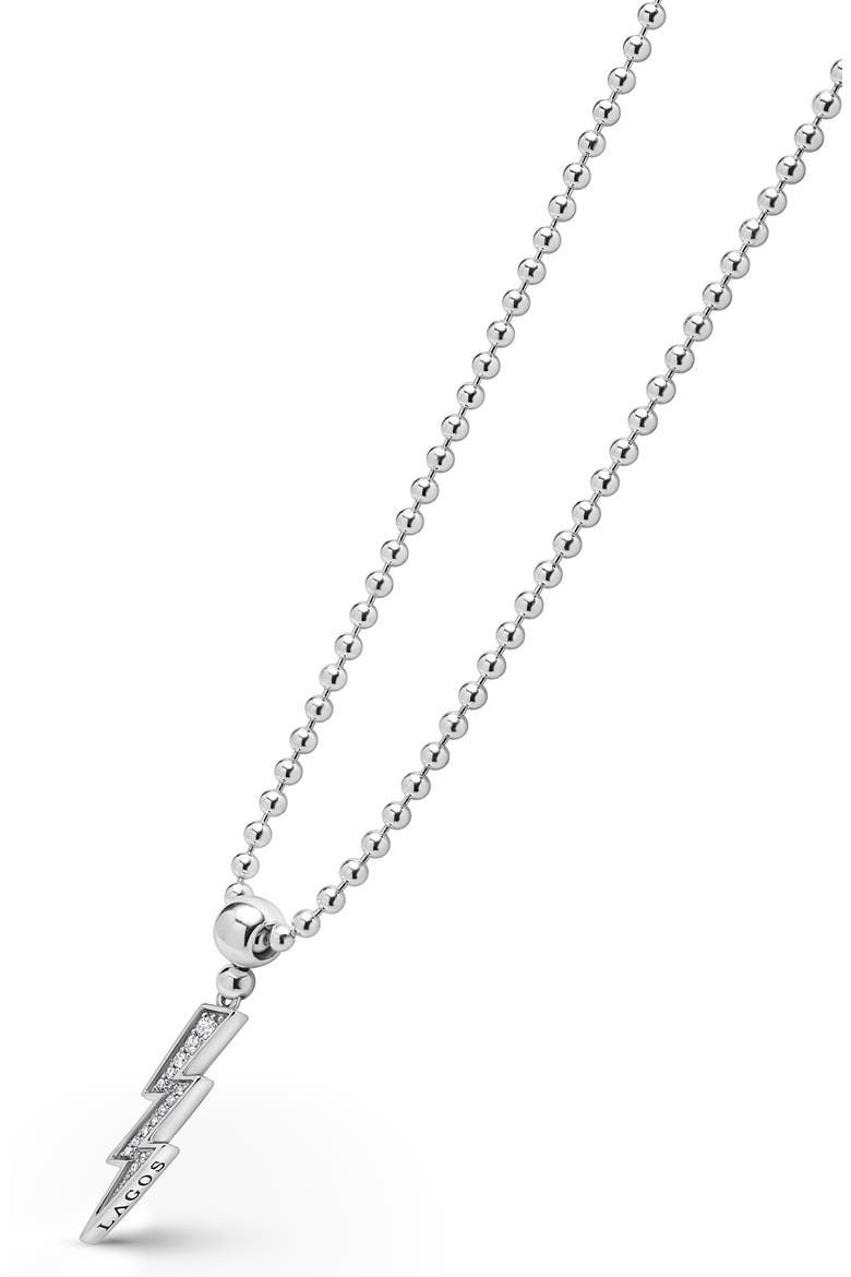 Caviar Spark Lightning Bolt Diamond Pendant Necklace, Alternate, color, SILVER