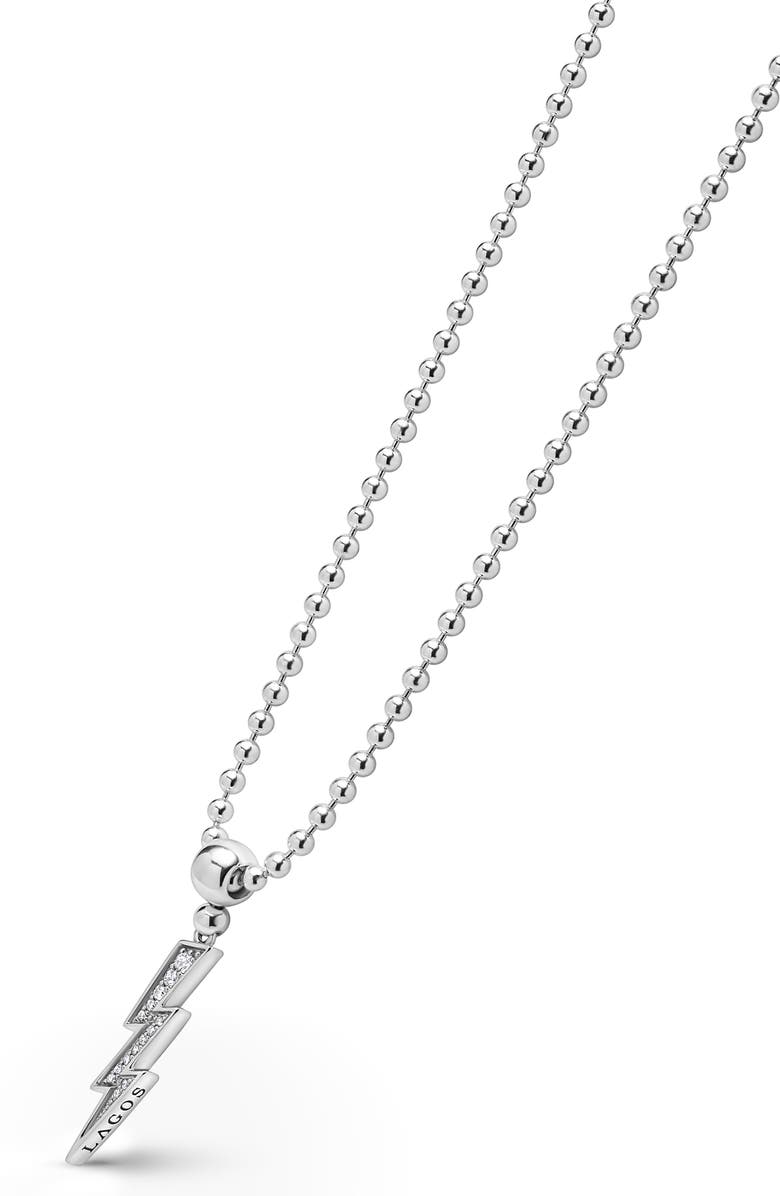 LAGOS Caviar Spark Lightning Bolt Diamond Pendant Necklace, Alternate, color, Silver