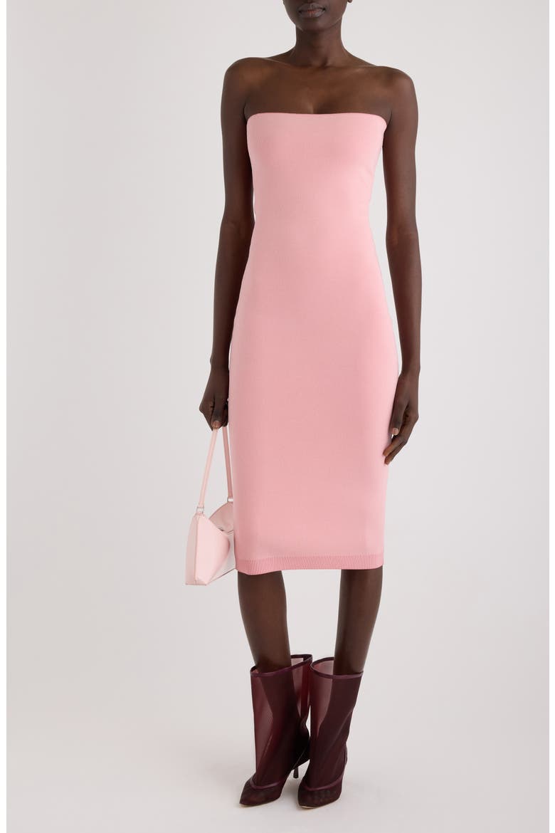 hot pink strapless midi dress Hot Pink Glitter Strapless Midi