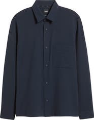BOSS Leo Relaxed Fit Stretch Twill Snap-Up Shirt