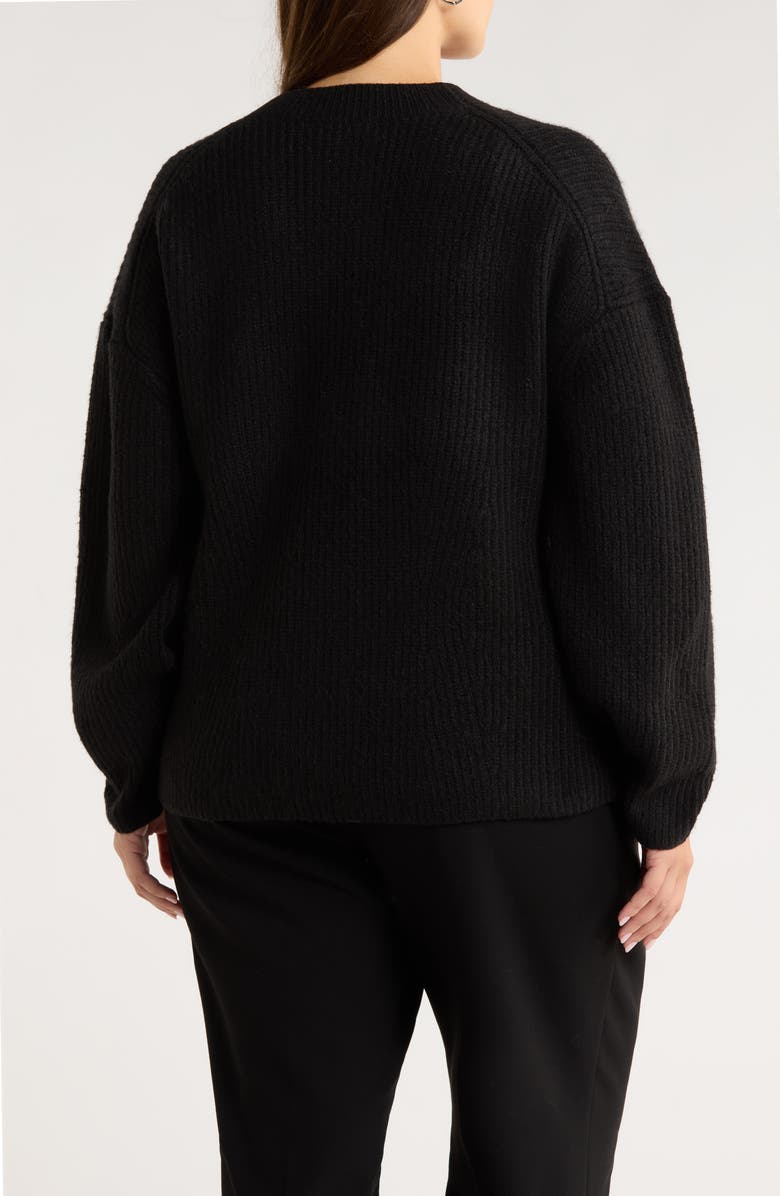 Nordstrom One-Button V-Neck Rib Cardigan, Alternate, color, Black Rock