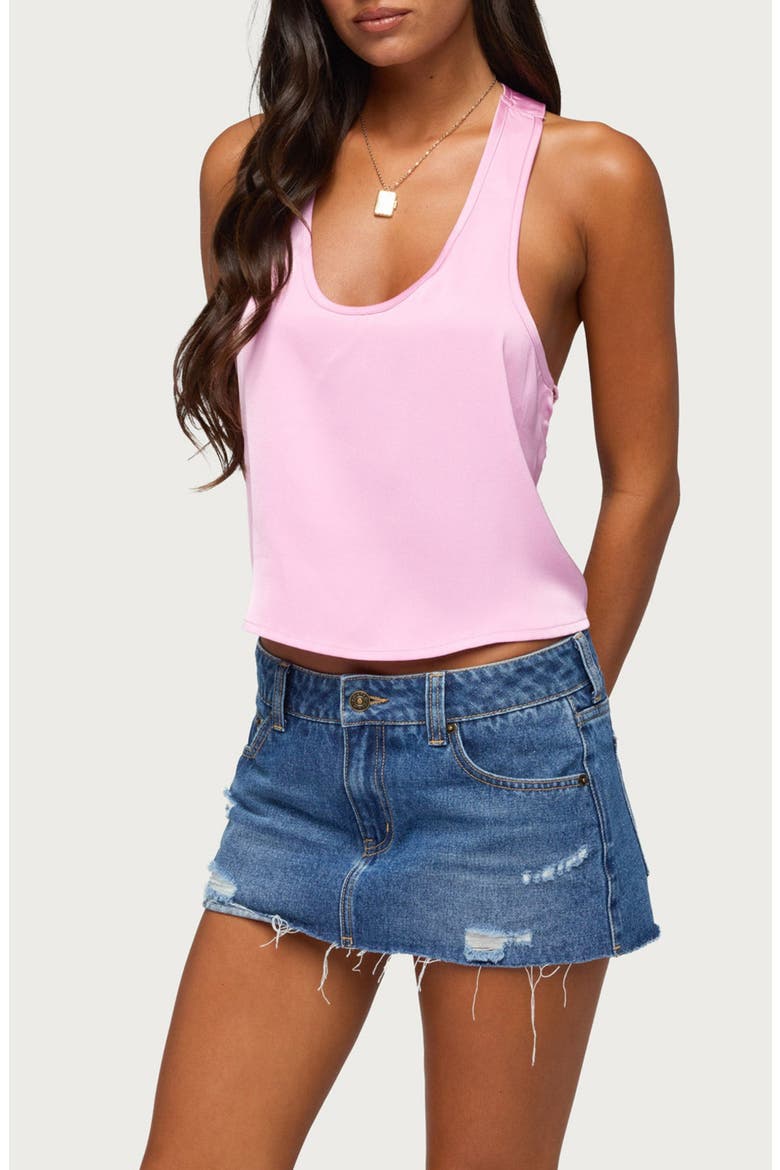 Backless Satin Effect Tank Top, Main, color, PINK