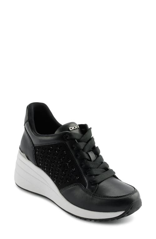 Shop Dkny Kalinda Rhinestone Wedge Sneaker In Black/black