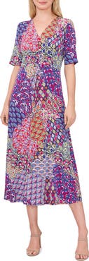 Chaus Floral Twist Front Short Sleeve Midi Dress