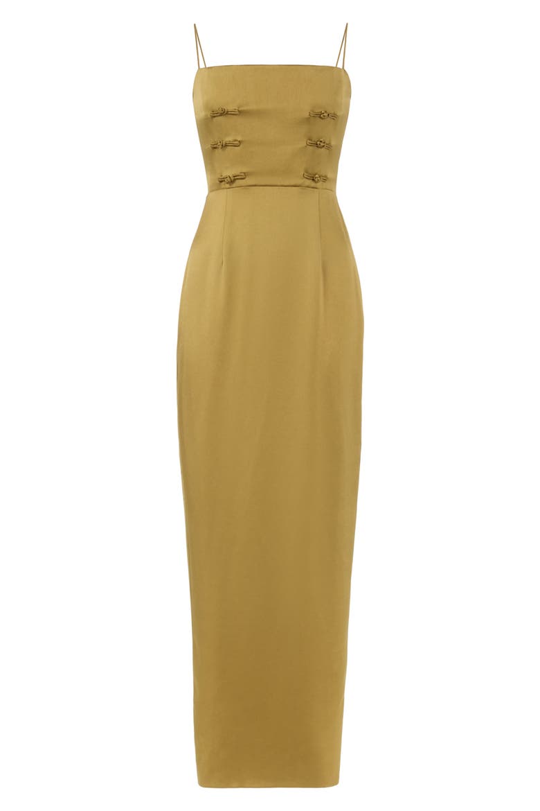 Taylor Knot Detail Satin Column Gown, Alternate, color, GOLDEN OLIVE