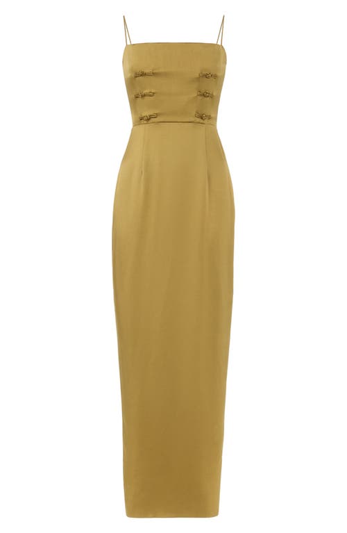 Sau Lee Taylor Knot Detail Satin Column Gown In Green
