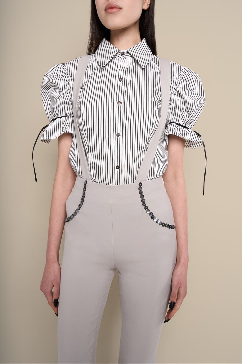 Ginny Slim-Fit Flared Removable Suspender Trousers, Alternate, color, Grey