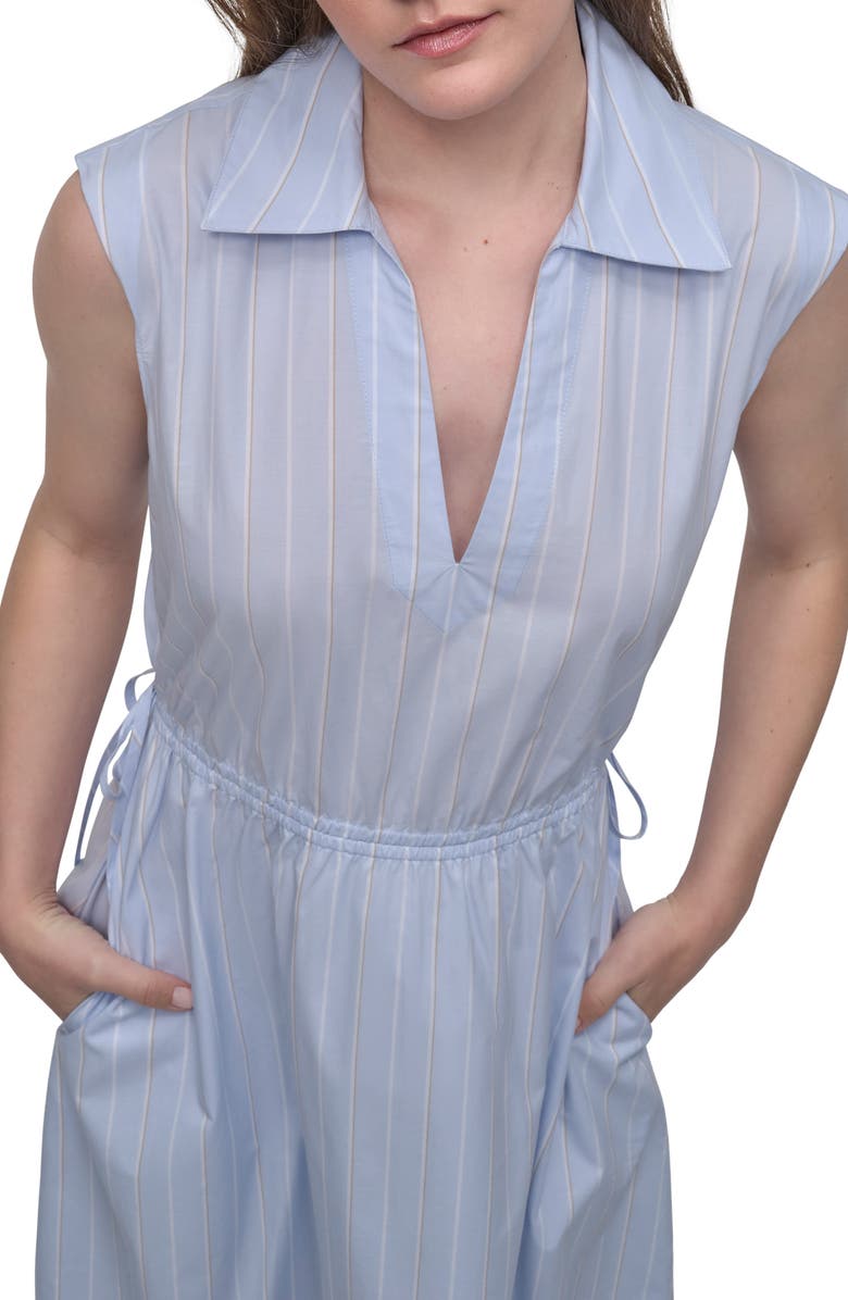 DKNY Jeans Cutout Back Cotton Poplin Maxi Dress, Alternate, color, Baldwin Stripe/ Frost Blue