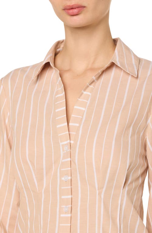 Joe's Stripe Pleated Cotton Button-up Shirt In Tan/white Stripe