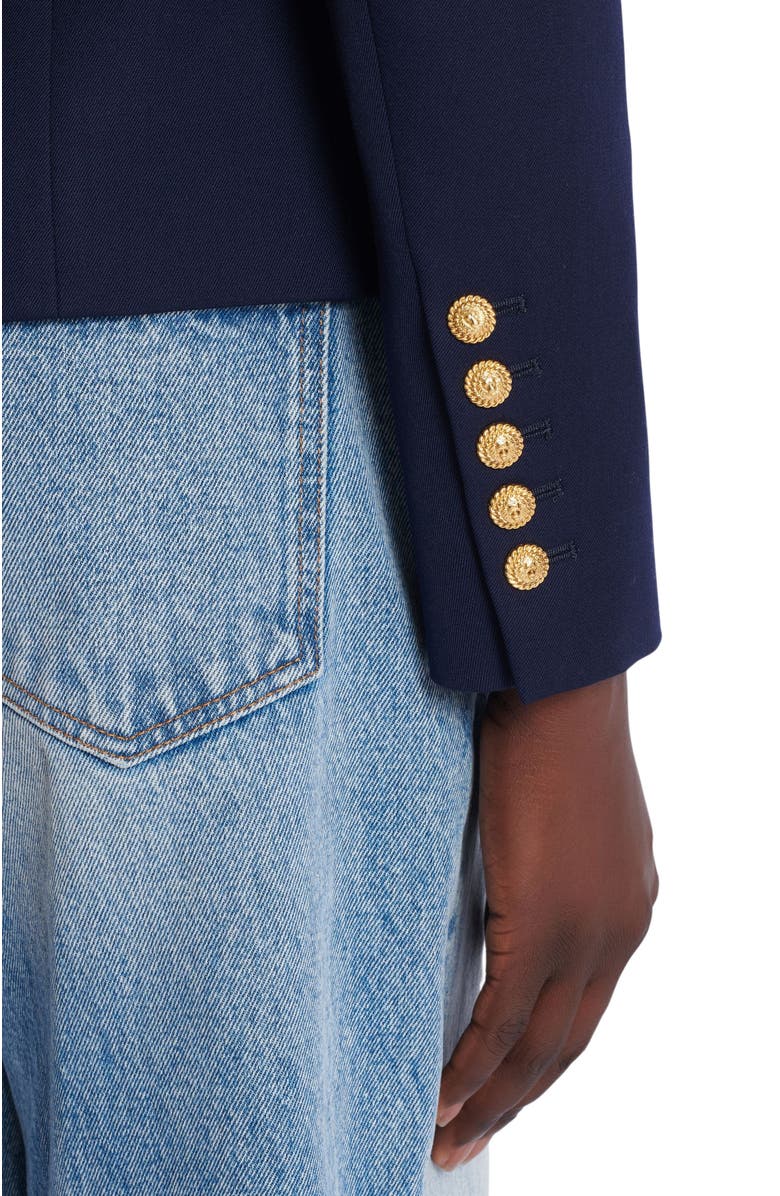Balmain Fitted Wool 6-Button Jacket, Alternate, color, Navy