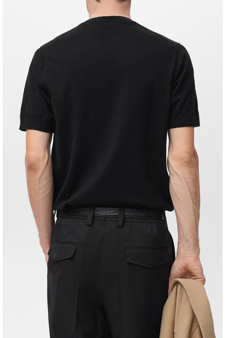 Short Sleeve Cotton Crewneck Sweater, Alternate, color, BLACK