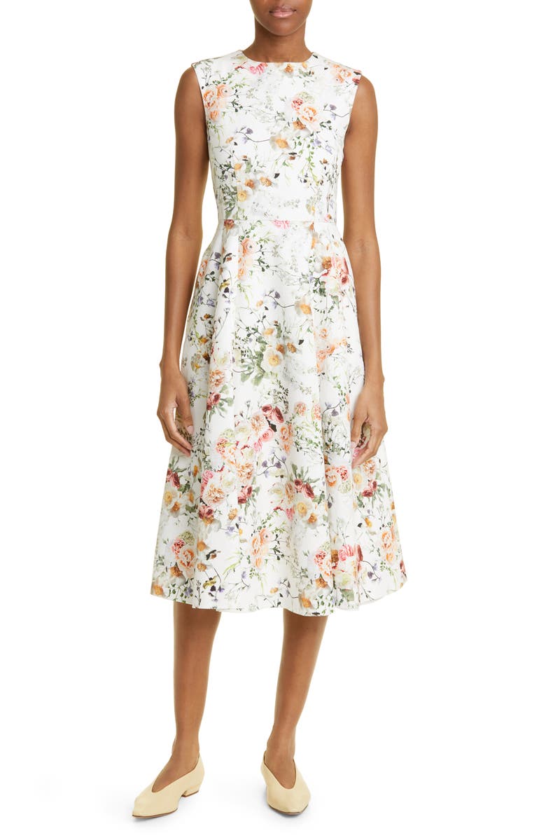 Adam Lippes Floral Print Cotton Stretch Twill Fit & Flare Dress, Main, color,