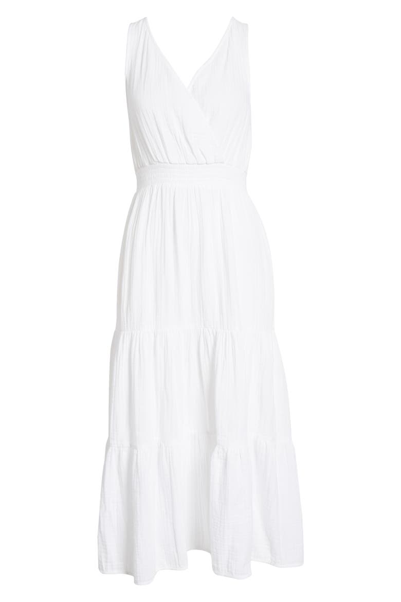 Yuna Sleeveless Cotton Double Cloth Midi Dress, Alternate, color, WHITE