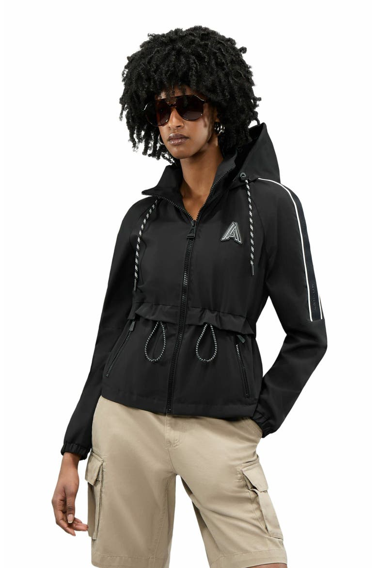 Women's Enneth Hooded Windbreaker with Adjustable waist, Main, color, Black