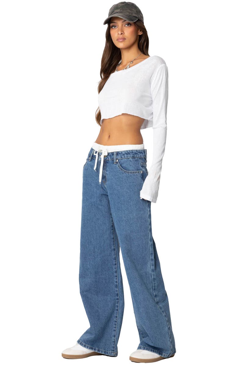 EDIKTED Drawstring Boxer Detail Nonstretch Wide Leg Jeans, Alternate, color, Blue