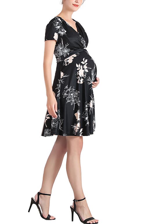 Kimi & Kai Bess Faux Wrap Maternity/nursing Dress In Black