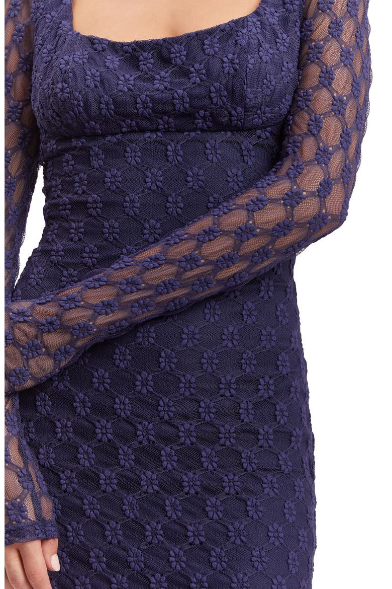 Adoni Long Sleeve Lace Overlay Midi Dress, Alternate, color, NAVY