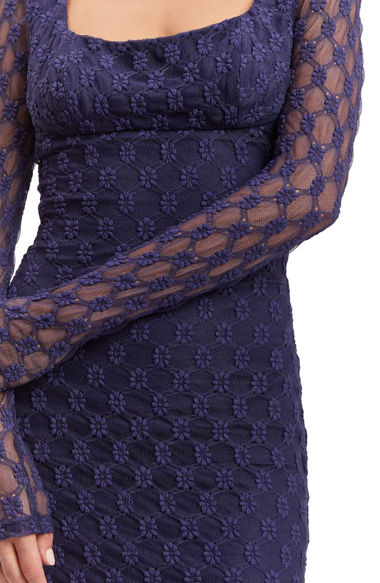 Bardot Adoni Long Sleeve Lace Overlay Midi Dress, Alternate, color, Navy