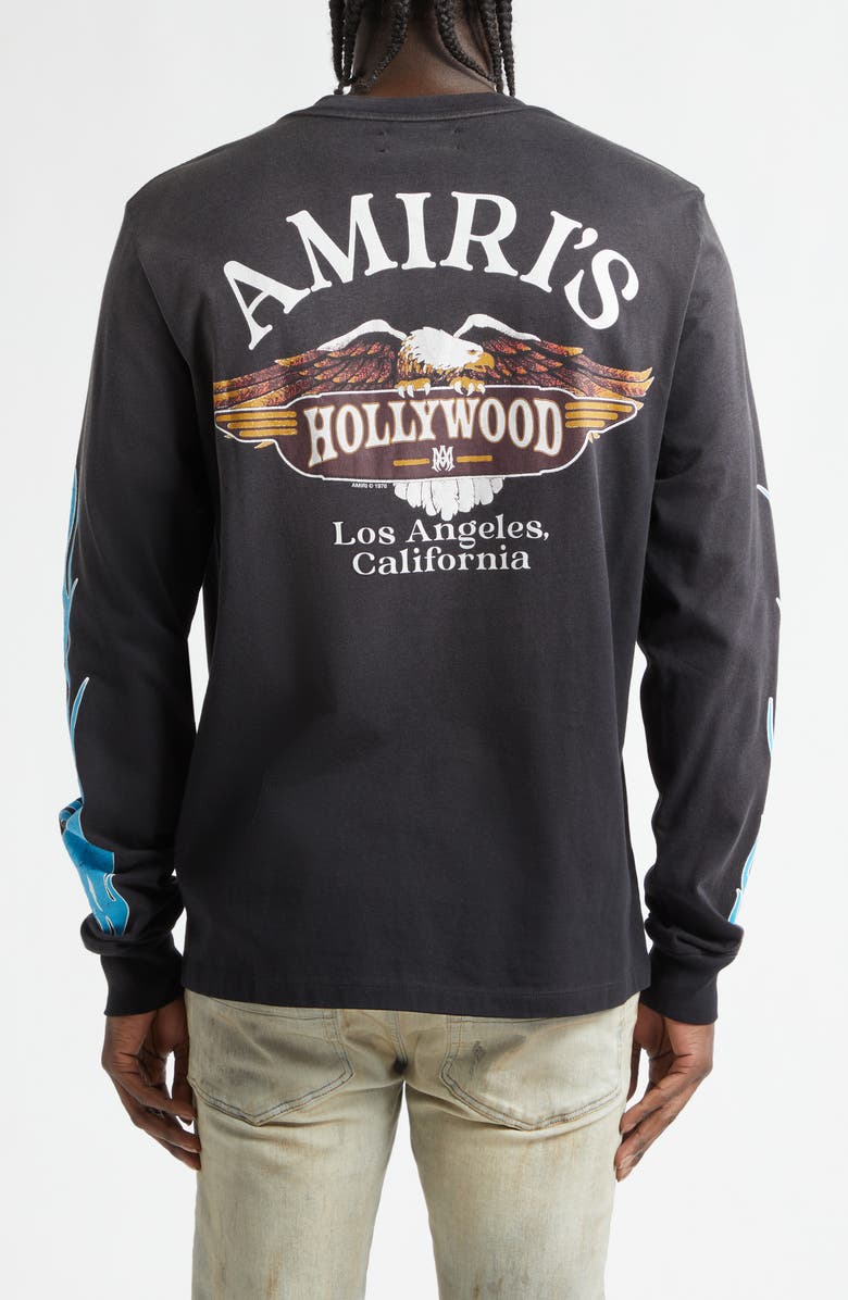 AMIRI Eagle Flames Long Sleeve Cotton Graphic T-Shirt, Alternate, color, Black