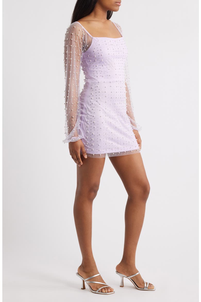Beaded & Rhinestone Long Sleeve Minidress, Alternate, color, LILAC