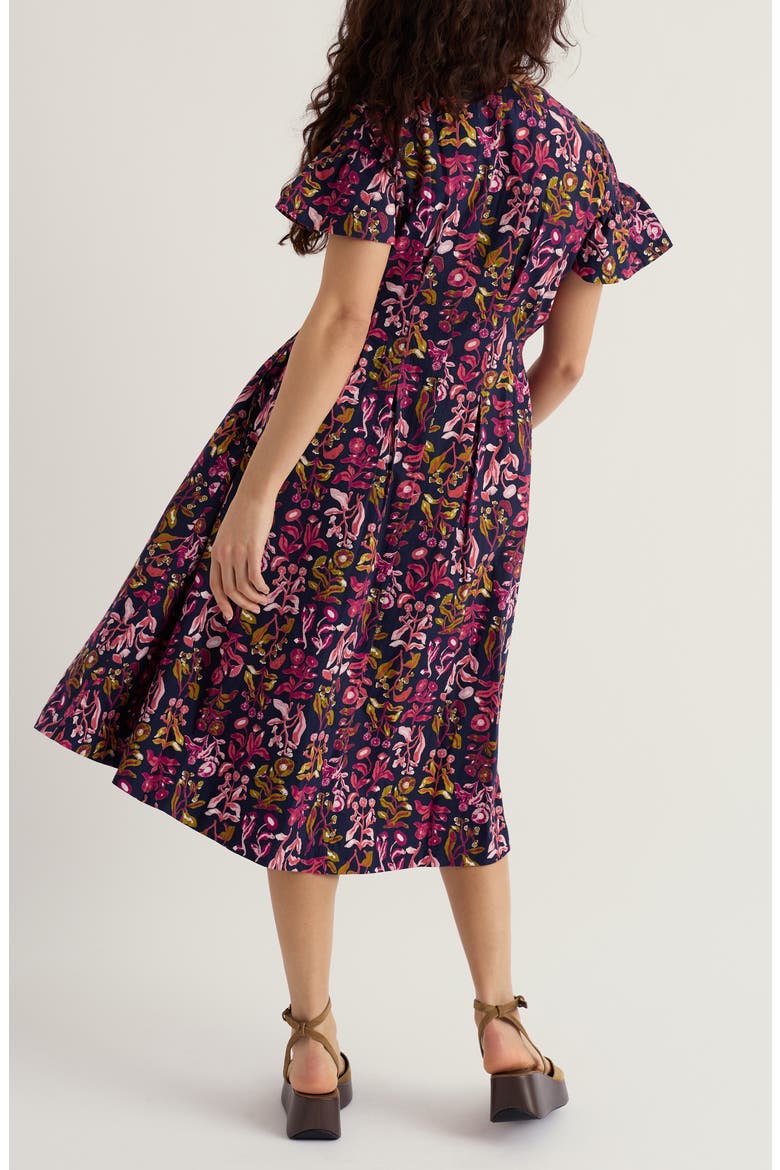 Kerthen Woods Floral Organic Cotton Button-Up Midi Dress, Alternate, color, INKY BOTANICAL MARITIME