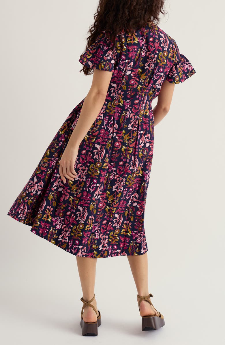 Seasalt Cornwall Kerthen Woods Floral Organic Cotton Button-Up Midi Dress, Alternate, color, Inky Botanical Maritime