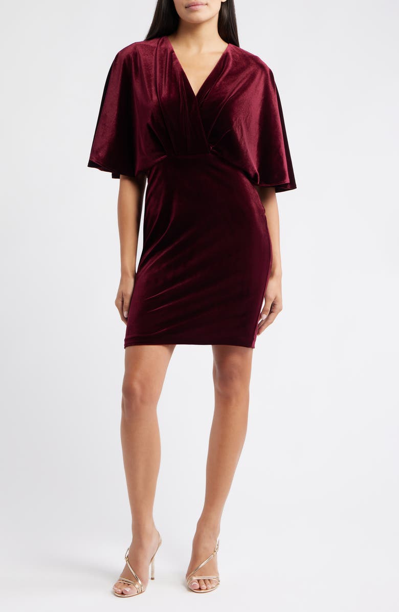 Eliza J Dolman Sleeve Velvet Sheath Dress, Main, color, Wine