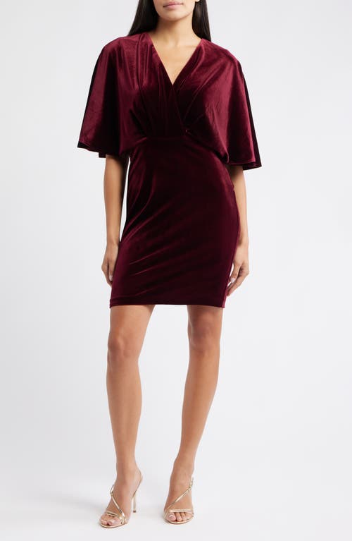 Eliza J Dolman Sleeve Velvet Sheath Dress in Wine 