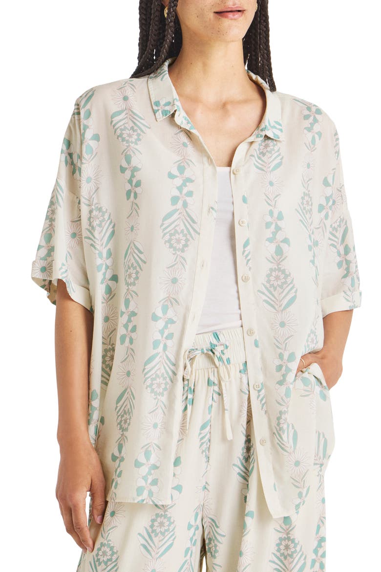 Wesley Cotton Blend Button-Up Shirt, Main, color, TURQUOISE FLORAL