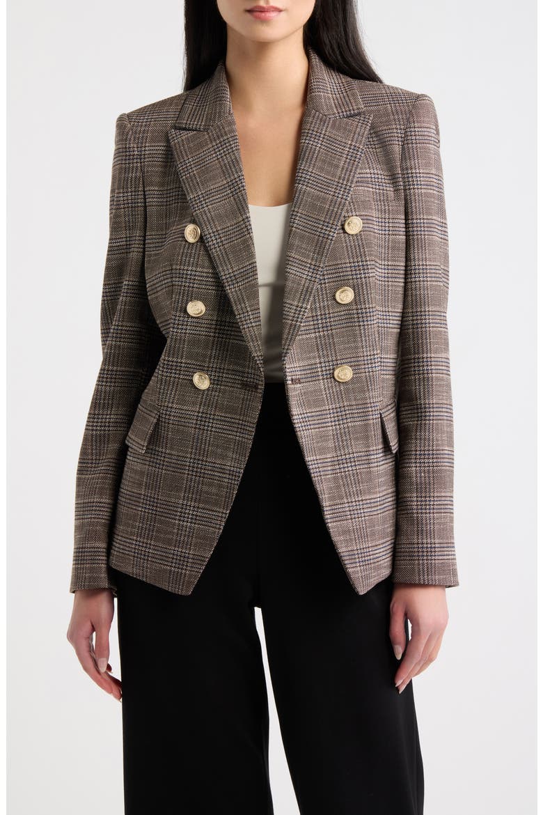 Plaid Double Breasted Blazer, Main, color, ESPRESSO IVORY
