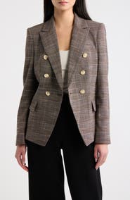 Tahari ASL Plaid Double Breasted Blazer