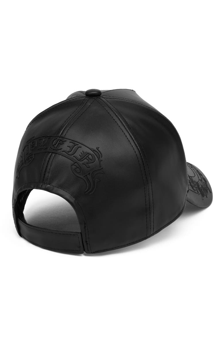 Baseball Cap Gothic Plein Faux Leather Unisex, Alternate, color, black