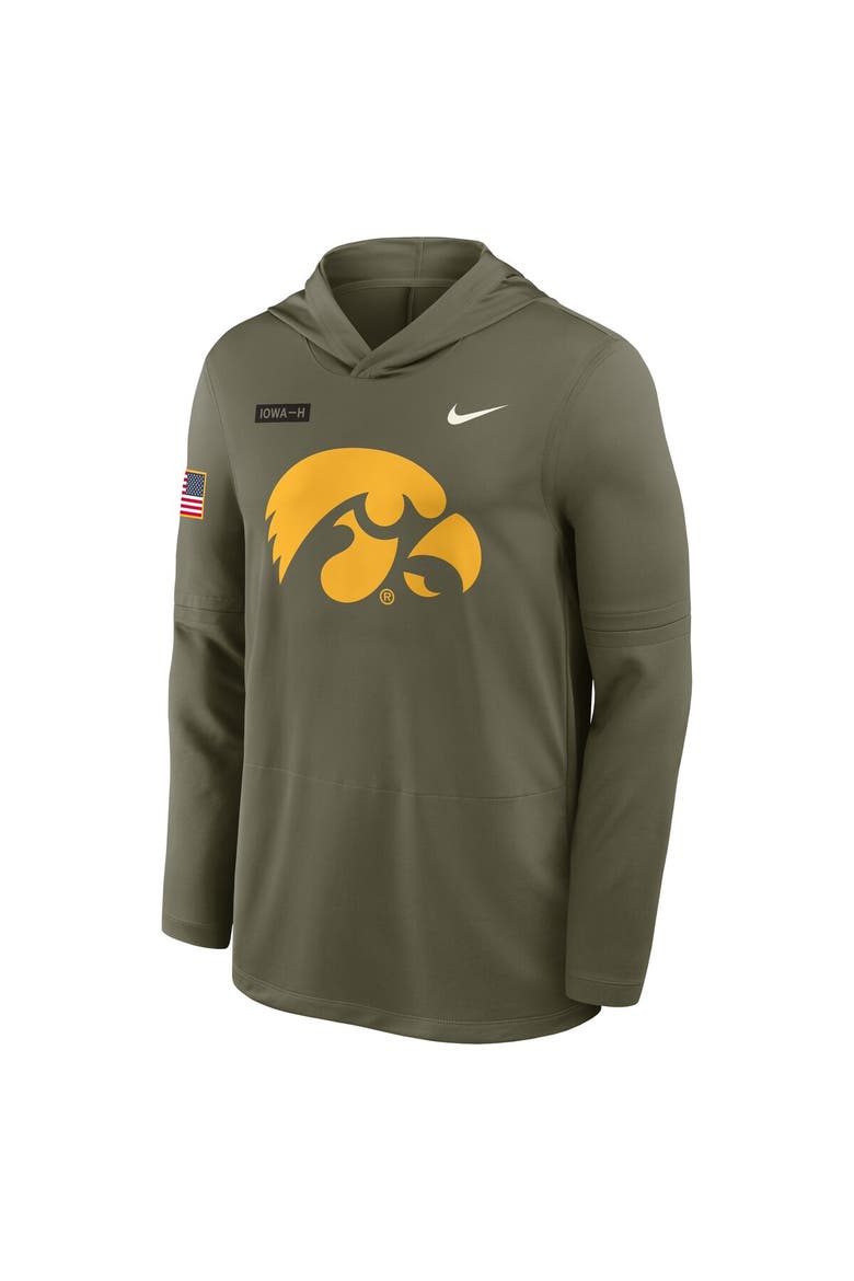 Men's Nike Olive Iowa Hawkeyes 2025 Military Appreciation Dri-FIT Long Sleeve Hoodie T-Shirt, Alternate, color, Olive