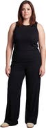 24seven Comfort Apparel Curvy Basic Ribbed Knit Tank Top and Elastic Waist Wide Leg Pant Set