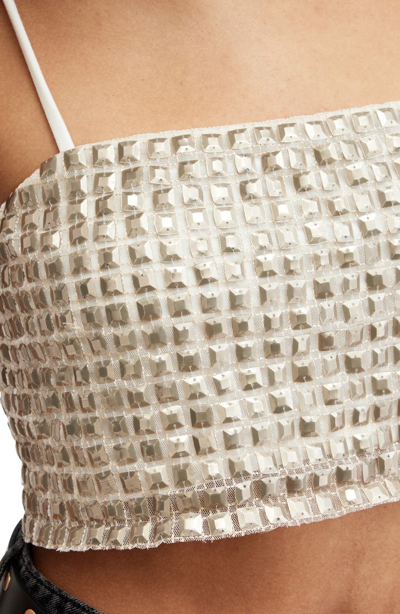 AllSaints Embellished Crop Top, Alternate, color, White/ Gold
