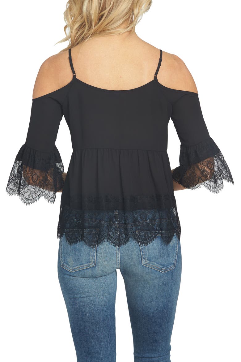 Cold Shoulder Lace Blouse, Alternate, color, RICH BLACK