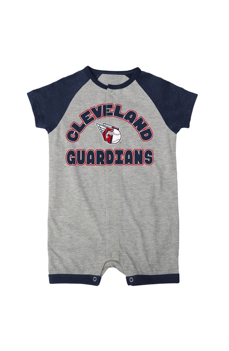 Outerstuff Infant  Heather Gray Cleveland Guardians Extra Base Hit Raglan Full-Snap Romper, Alternate, color, 