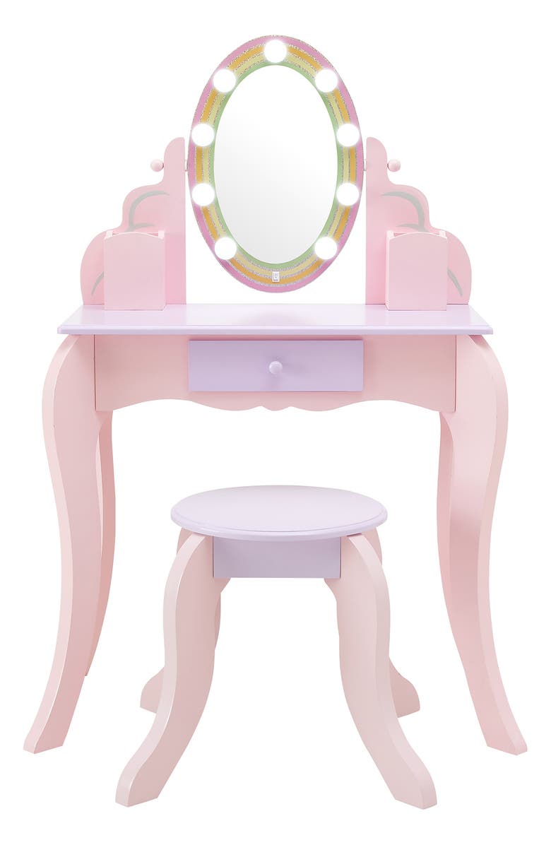 Teamson Kids Fantasy Fields Little Princess Rapunzel Vanity Play Set with LED Mirror, Main, color, Pink