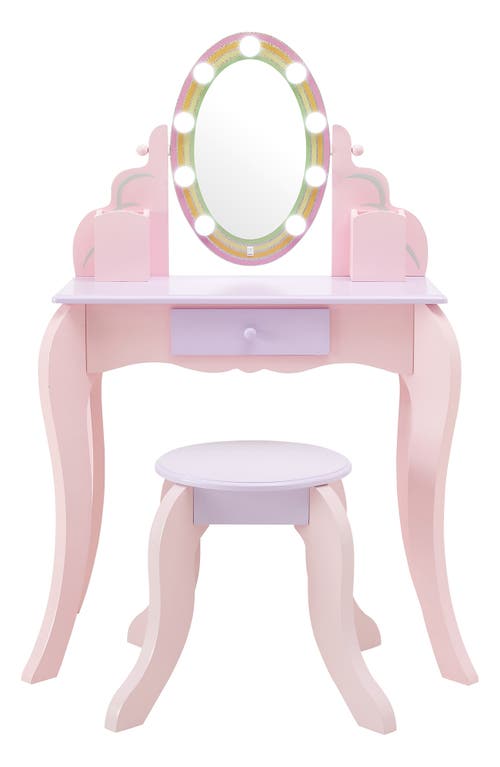 Teamson Kids Fantasy Fields Little Princess Rapunzel Vanity Play Set with LED Mirror in Pink 