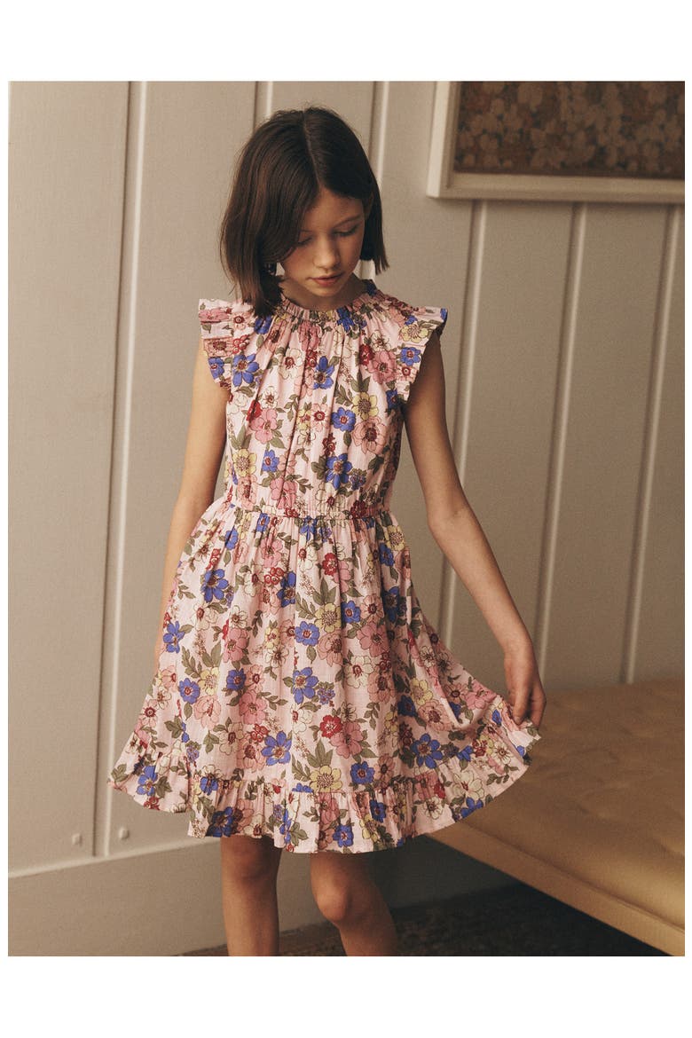 Kids' Gathered Elastic Waist Dress, Alternate, color, BLOOMING PINK FLORAL BLOOM