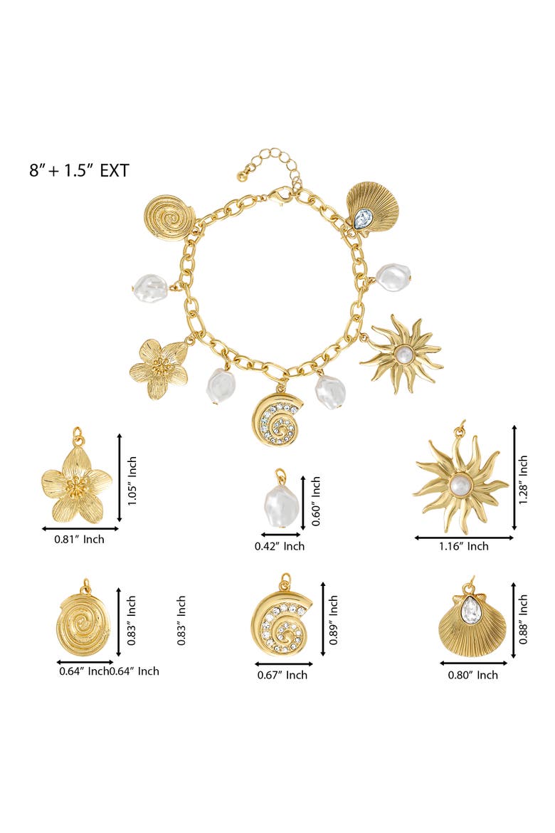 Gold-Tone Celestial Charm Bracelet with Imitation Pearls, Adjustable, Alternate, color, Gold