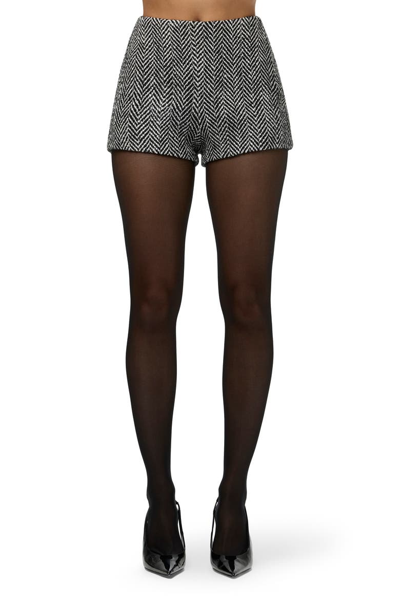 Herringbone High Waist Hot Pants, Main, color, BLACK HERRINGBONE