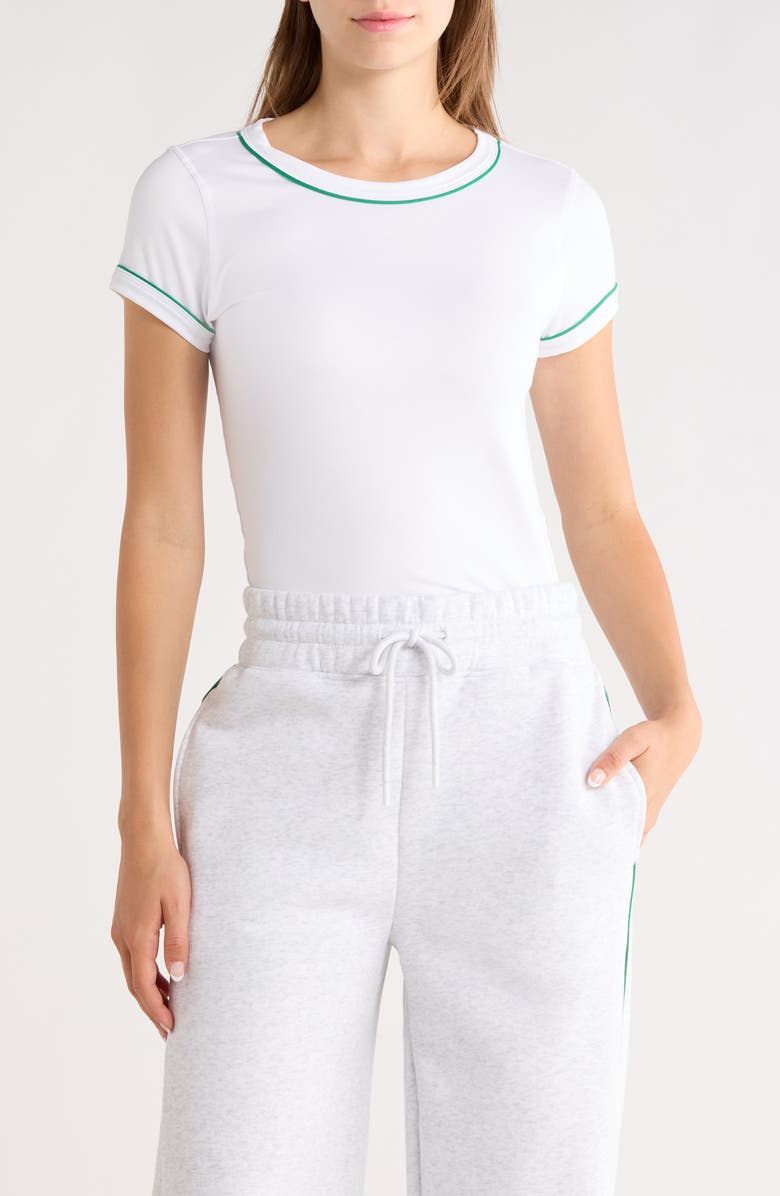90 DEGREE BY REFLEX Super Soft Synergy Crewneck T-Shirt, Main, color, White/ Green