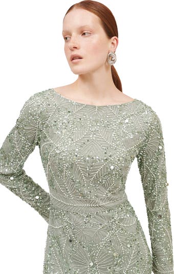 Bateau Neck Long Sleeve Sequin Mermaid Gown