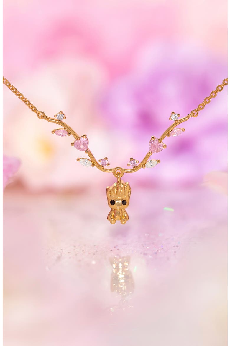 Marvel's Groot Cubic Zirconia Pendant Necklace, Alternate, color, GOLD/ PINK