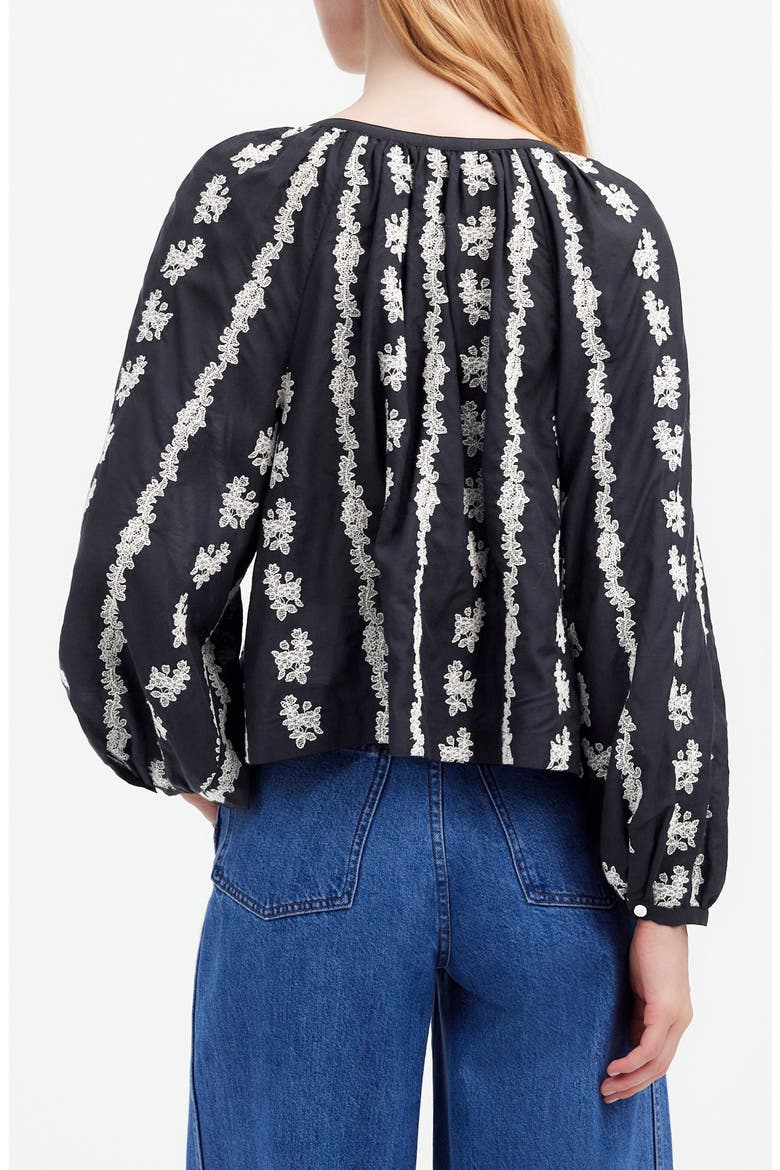 Embroidered Puff Sleeve A-Line Top, Alternate, color, TRUE BLACK